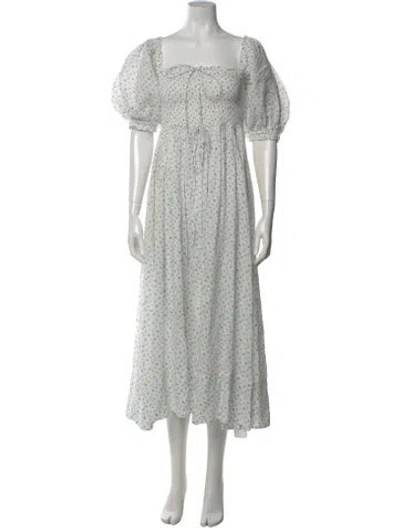Pre-owned Doen Sienna Floral Maxi Midi Length Dress In White