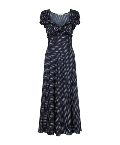 Doen Valerine Gathered Polk-dot Silk-blend Twill Maxi Dress In Black