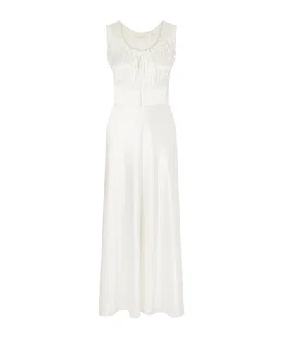 Doen Adalie Lace-trimmed Gathered Silk-satin Midi Dress In White