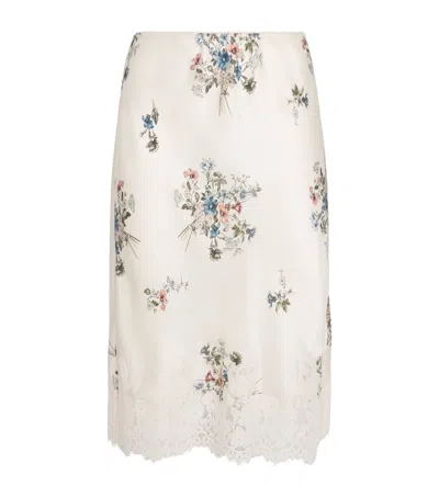 Doen Silk Floral Elowette Midi Skirt In White
