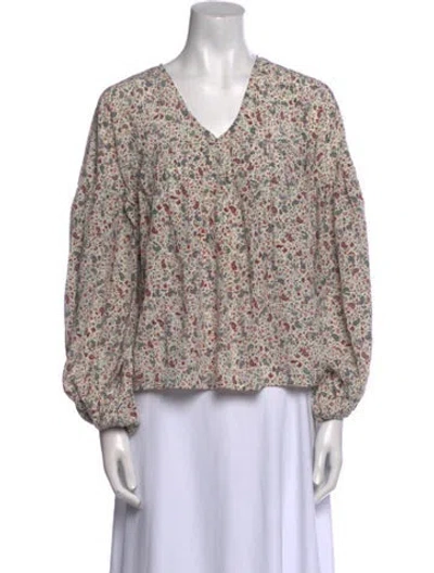 Pre-owned Doen Silk Floral Print Blouse In Neutral