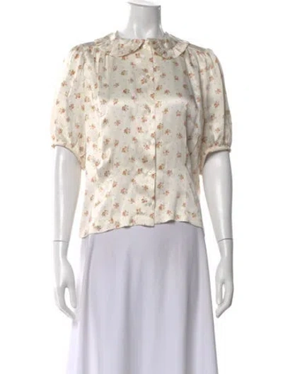 Pre-owned Doen Silk Floral Print Blouse In Neutral