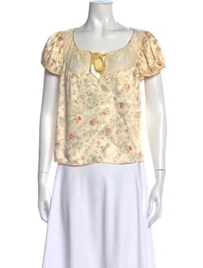 Pre-owned Doen Silk Floral Print Blouse In Neutral