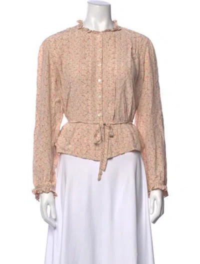 Pre-owned Doen Silk Floral Print Blouse In Neutrals