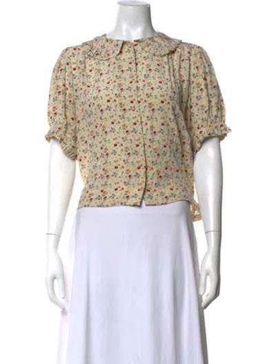Pre-owned Doen Silk Floral Print Blouse In Neutrals
