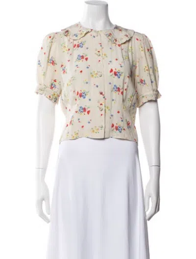 Pre-owned Doen Silk Floral Print Blouse In Neutrals