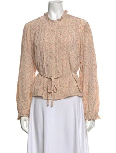 Pre-owned Doen Silk Floral Print Blouse In Pink