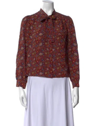 Pre-owned Doen Silk Floral Print Blouse In Red