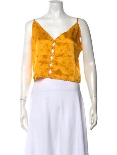 Pre-owned Doen Silk Floral Print Crop Top In Yellow