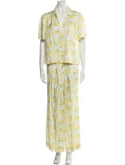 Pre-owned Doen Silk Floral Print Pant Set In Yellow