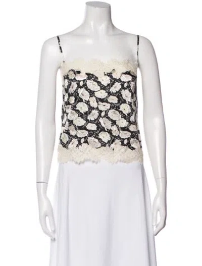 Pre-owned Doen Silk Floral Print Top In Green