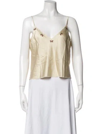 Pre-owned Doen Silk Floral Print Top In Neutrals