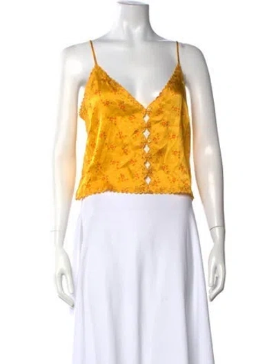 Pre-owned Doen Silk Floral Print Top In Yellow