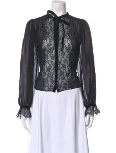 Pre-owned Doen Silk Lace Pattern Blouse In Black