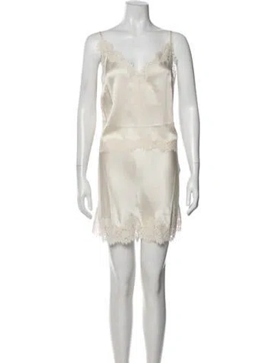 Pre-owned Doen Silk Lace Pattern Skirt Set In White