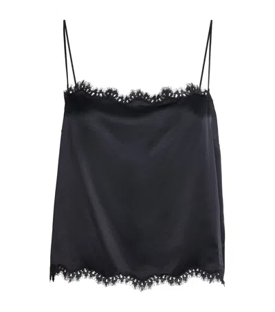 Doen Silk Lace-trim Loure Top In Black