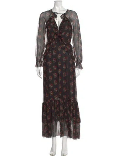 Pre-owned Doen Silk Long Dress In Black