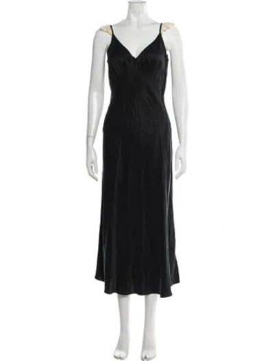 Pre-owned Doen Silk Long Dress In Black
