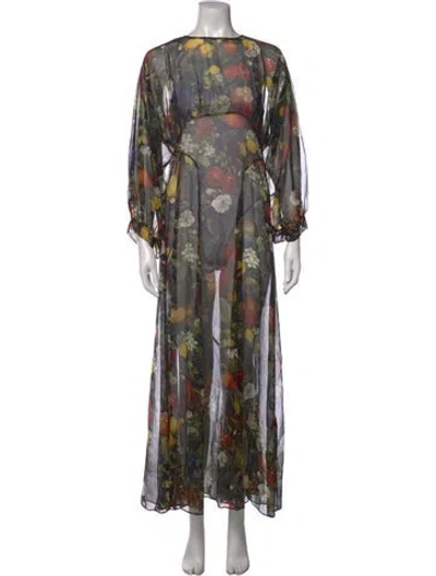 Pre-owned Doen Silk Long Dress In Black/green