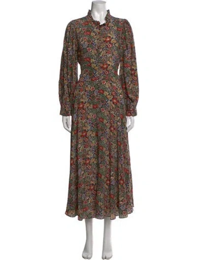Pre-owned Doen Silk Long Dress In Black/green