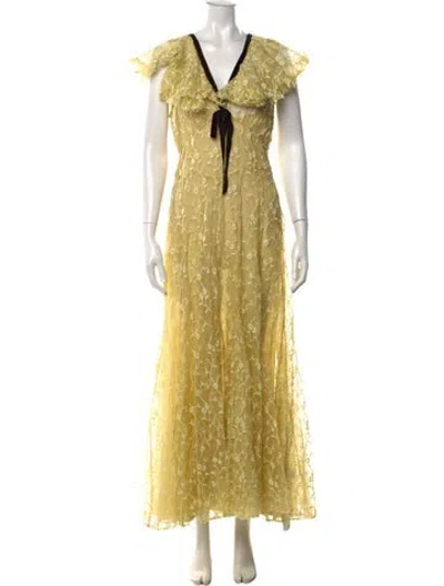Pre-owned Doen Silk Long Dress In Black/yellow