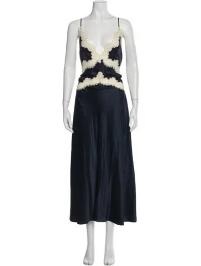 Pre-owned Doen Silk Long Dress In Blue