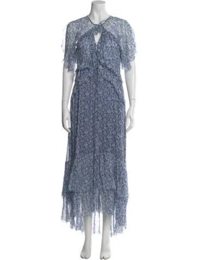 Pre-owned Doen Silk Long Dress In Blue