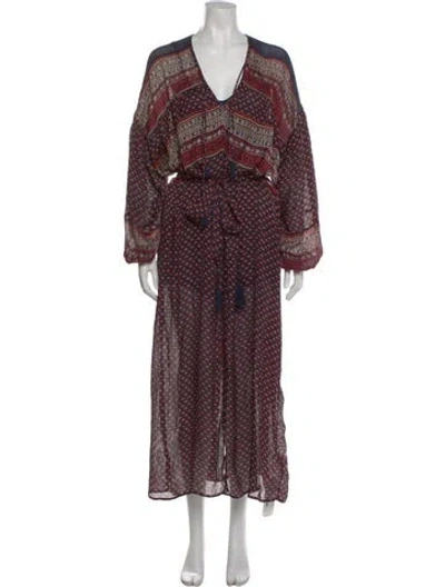 Pre-owned Doen Silk Long Dress In Blue