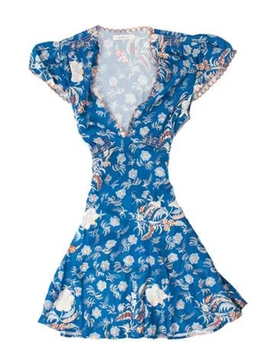 Pre-owned Doen Silk Long Dress In Blue