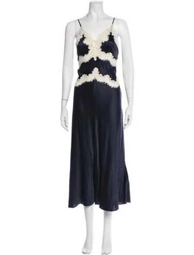 Pre-owned Doen Silk Long Dress In Blue