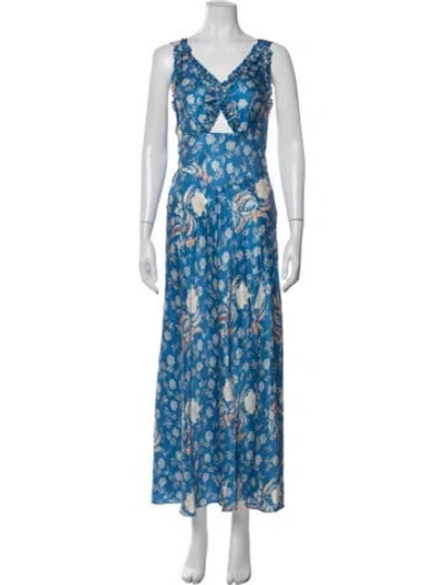 Pre-owned Doen Silk Long Dress In Blue