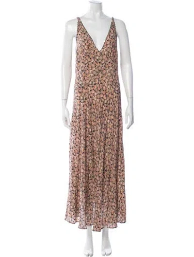 Pre-owned Doen Silk Long Dress In Blue