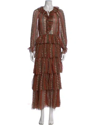 Pre-owned Doen Silk Long Dress In Brown