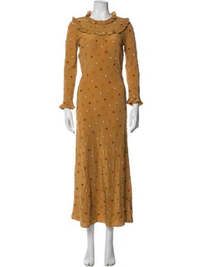 Pre-owned Doen Silk Long Dress In Brown