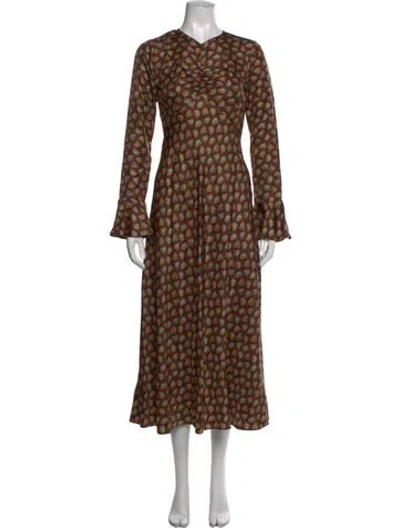 Pre-owned Doen Silk Long Dress In Brown