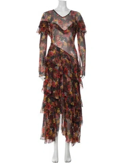 Pre-owned Doen Silk Long Dress In Gray