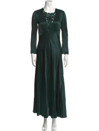 Pre-owned Doen Silk Long Dress In Green
