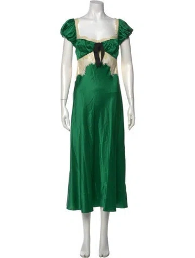 Pre-owned Doen Silk Long Dress In Green