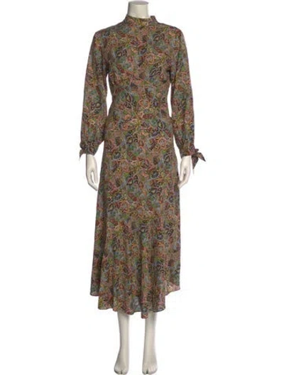 Pre-owned Doen Silk Long Dress In Green