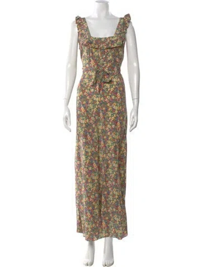 Pre-owned Doen Silk Long Dress In Green