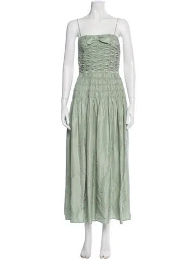 Pre-owned Doen Silk Long Dress In Green