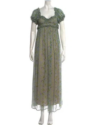 Pre-owned Doen Silk Long Dress In Green