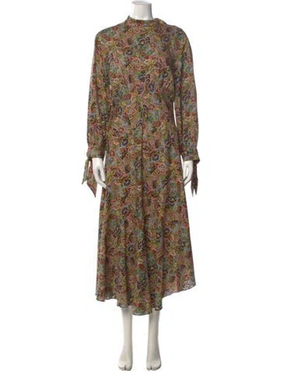 Pre-owned Doen Silk Long Dress In Green
