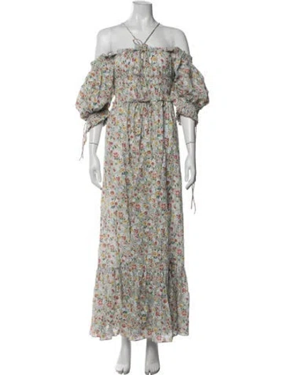 Pre-owned Doen Silk Long Dress In Grey