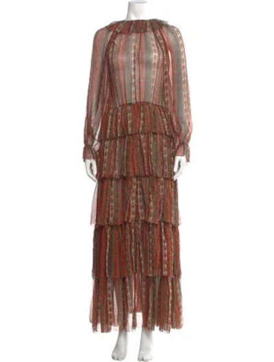 Pre-owned Doen Silk Long Dress In Multi