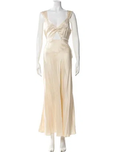 Pre-owned Doen Silk Long Dress In Neutral