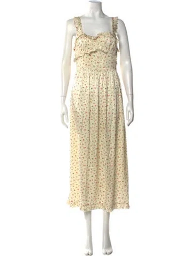 Pre-owned Doen Silk Long Dress In Neutral