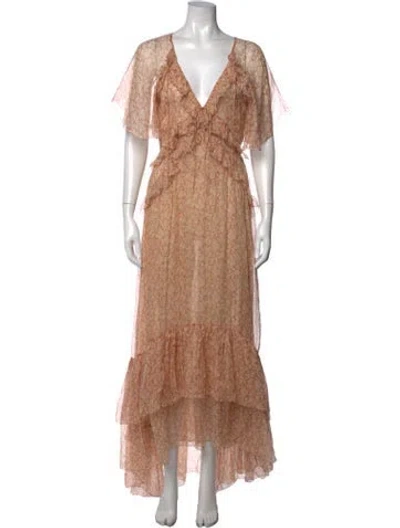 Pre-owned Doen Silk Long Dress In Neutral