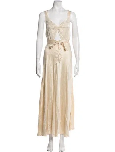 Pre-owned Doen Silk Long Dress In Neutrals