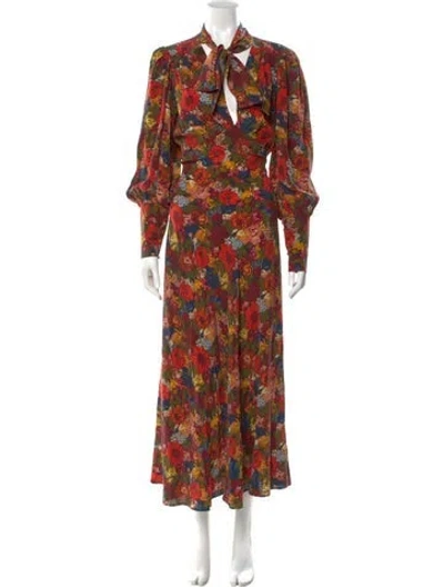 Pre-owned Doen Silk Long Dress In Red